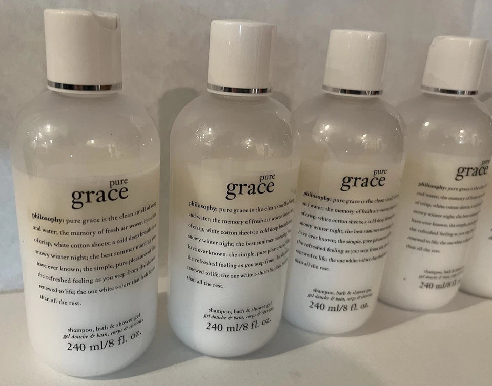 Lot Of 7 Philosophy Pure Grace Shampoo Shower Gel & Bubble Bath 8 Oz New Sealed